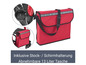 Ein roter Rollator mit abnehmbarer 13 Liter Tasche und Getränkehalter.