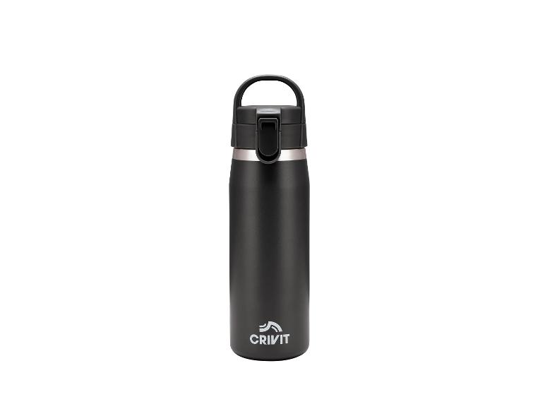 Schwarze Edelstahl-Thermosflasche mit silbernem Ring und Griff