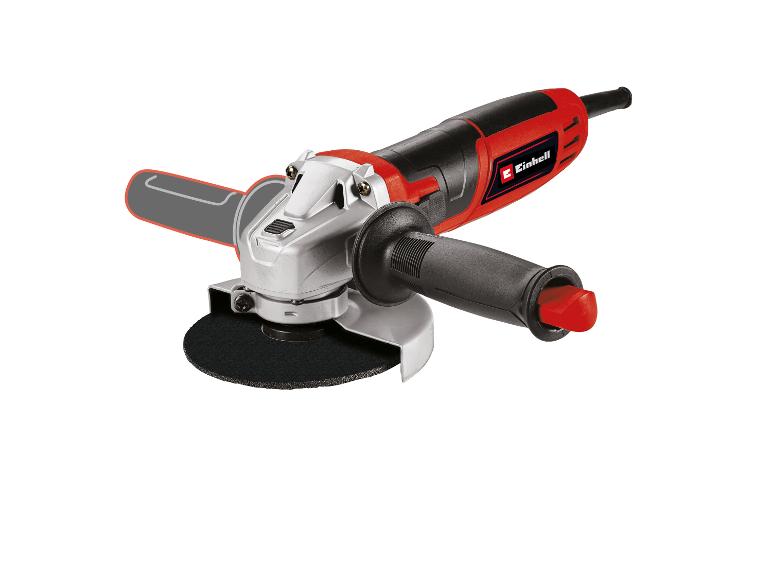 Winkelschleifer mit schwarzer Scheibe und roten sowie schwarzen Details.
