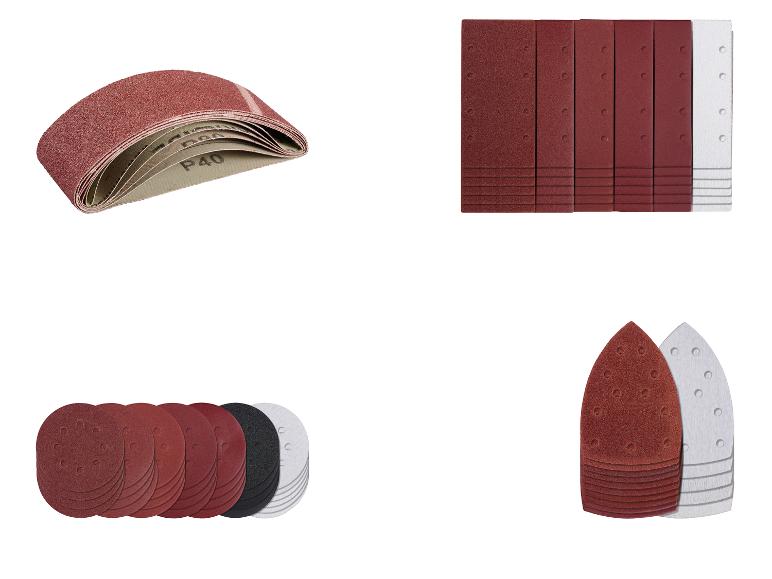 Set Schleifpapiere in verschiedenen Formen und Körnungen.