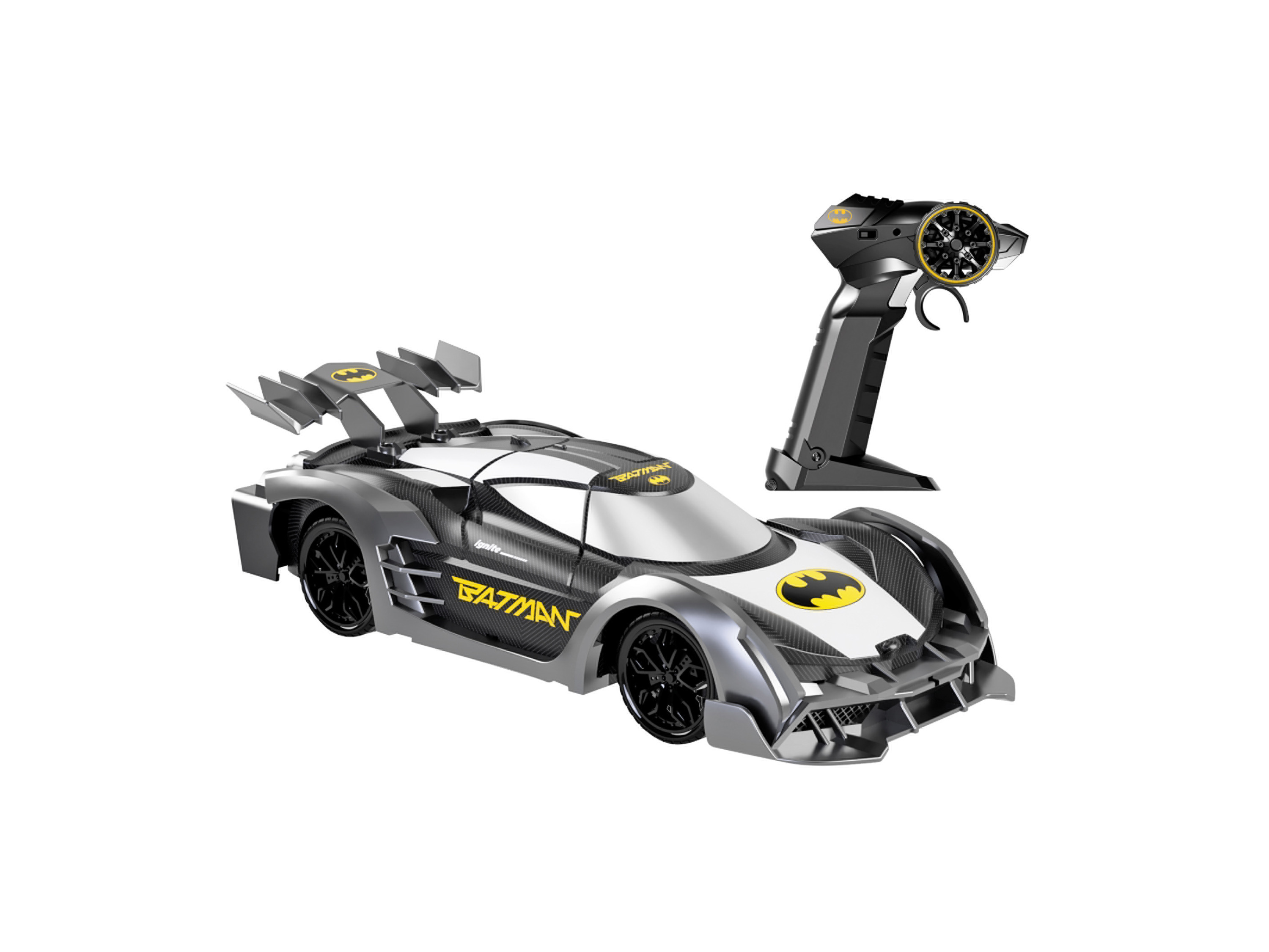 DC R/C Racer »Batman«, mit integrierten LEDs““ | Gebrauchsanweisung Warnhinweis: Achtung! Dieses Spielzeug erzeugt Blitze, die bei sensibiliserten Personen Epilepsie auslösen können. Bitte bewahren Sie diese Informationen für spätere Rückfragen auf. Entfernen Sie alle Verpackungselemente, bevor Sie das Spielzeug in Kinderhände geben. Vor der Verwendung die Bedienungsanleitung aufmerksam lesen. Farb- und Inhaltsänderungen vorbehalten. Finger, Haare und lose Kleidung nicht in die Nähe des Motors oder der Räder bringen, wenn das Gerät „“On““ geschaltet ist. Die Garantie deckt nur Herstellungsfehler ab und keine Beschädigung aufgrund von Benutzerfehlern. Aufsicht von Erwachsenen empfohlen. Zu Verwendung im Innen- und Außenbereich.““