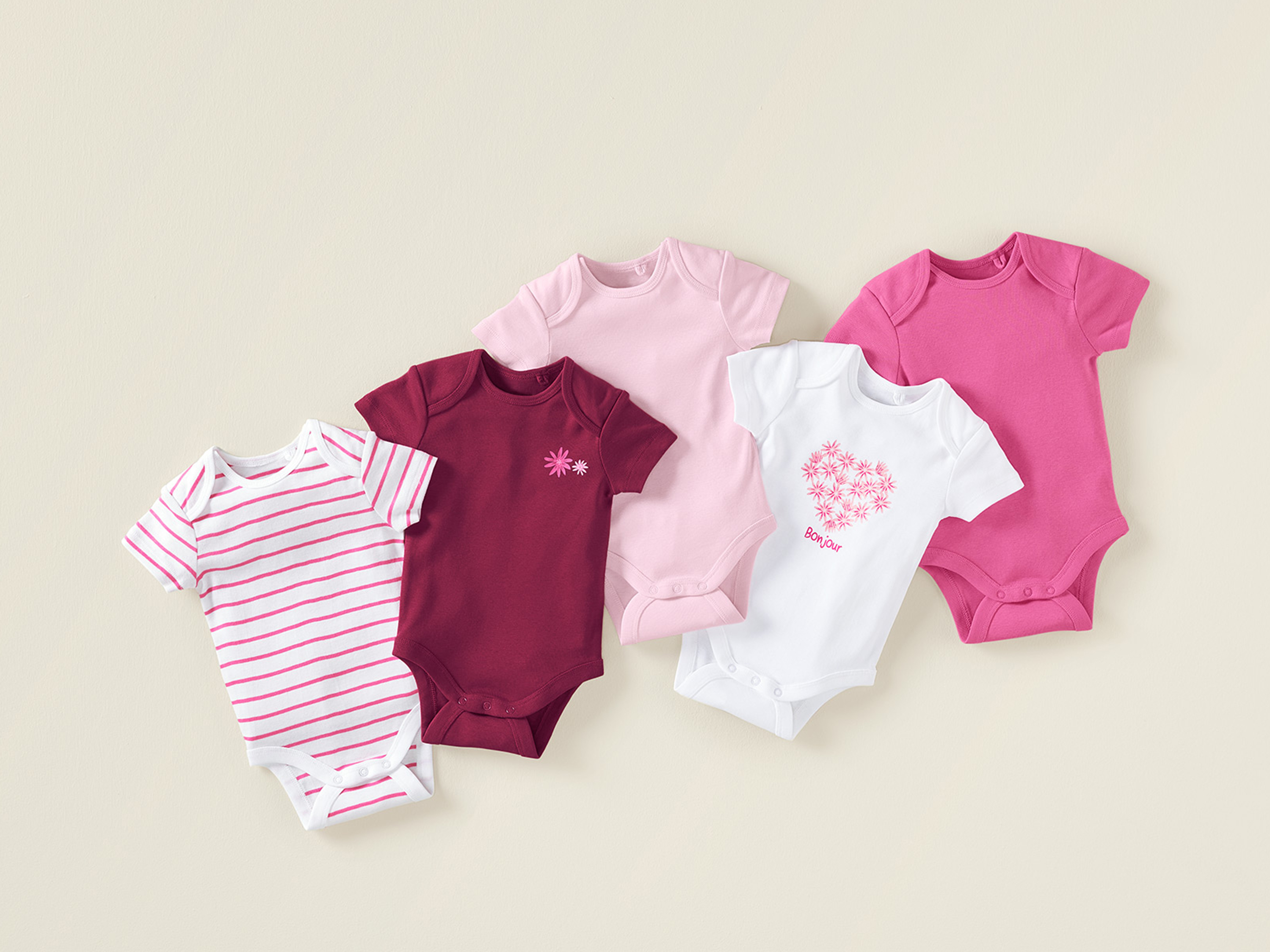 LUPILU® 5 Baby Mädchen Bodies kurzarm (beere/pink/rosa/weiß, 62/68) – Bild 2 von 4