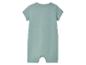 Hellgrüner Baby-Strampler mit kurzen Ärmeln.