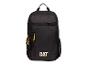 Schwarzer Rucksack mit gelben Details und Logo unten.