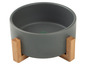 Graue Keramik-Futternapf für Hunde oder Katzen mit Bambusständer.