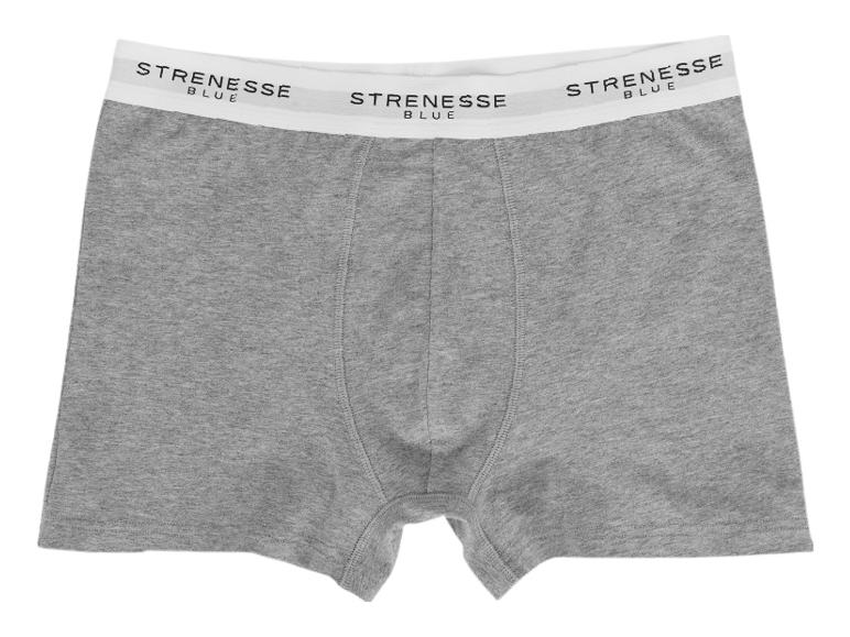 Graue Herren-Boxershorts mit weißem Bund und STRENESSE BLUE-Schriftzug.
