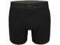 Schwarze Herren-Boxershorts mit grünem Bund und Text