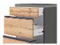 Kommode mit drei Schubladen, Holzausführung und grauer Platte.