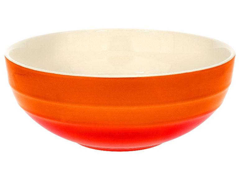 Orange-cremefarbene Schale mit horizontalen Rillen.