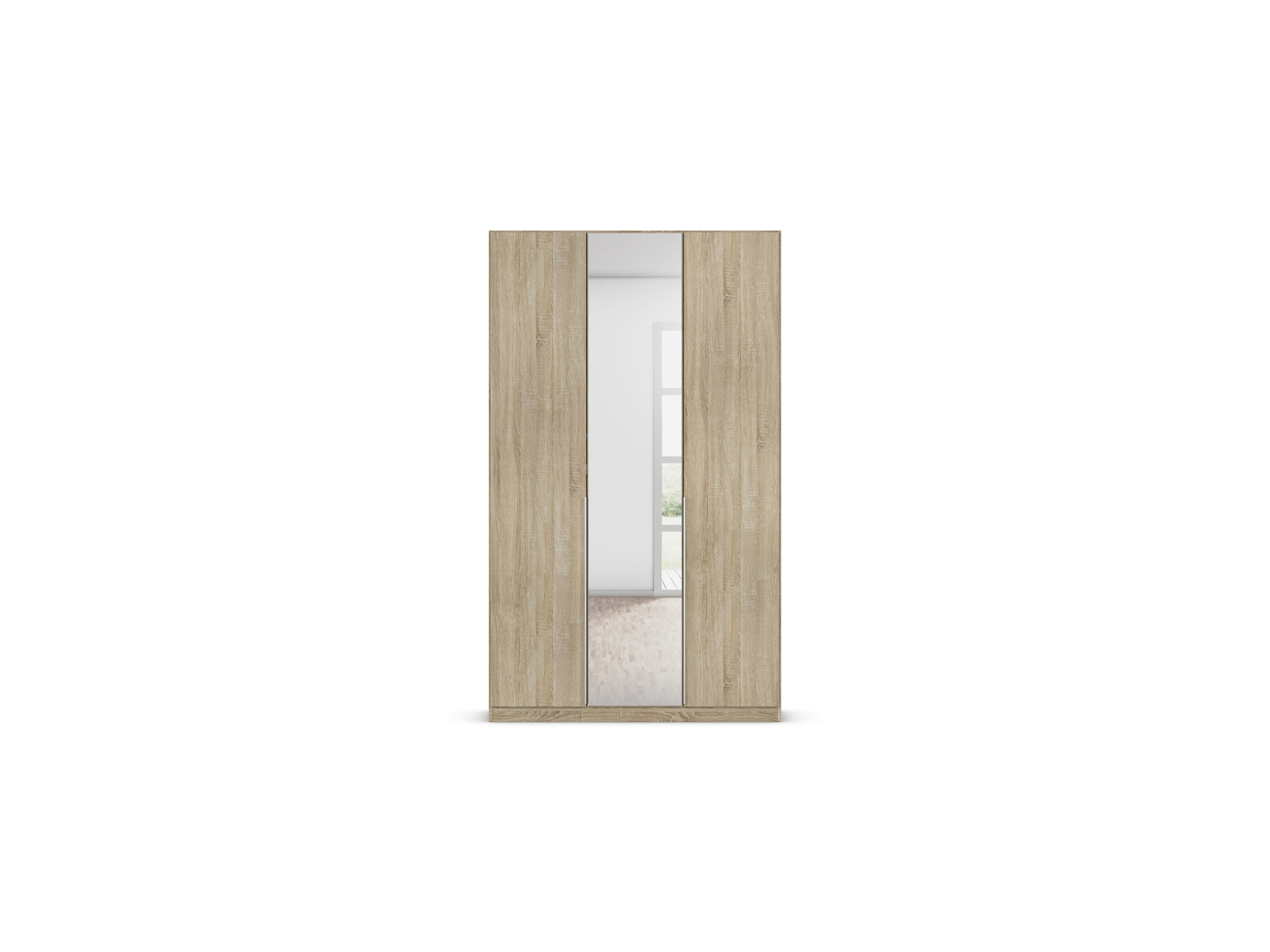 RAUCH ORANGE Drehtürenschrank Alabama mit Spiegel (Premium-Zubehör, Eiche Sonoma, Griffe Alufarben, 136 x 229 cm) – Bild 3 von 4