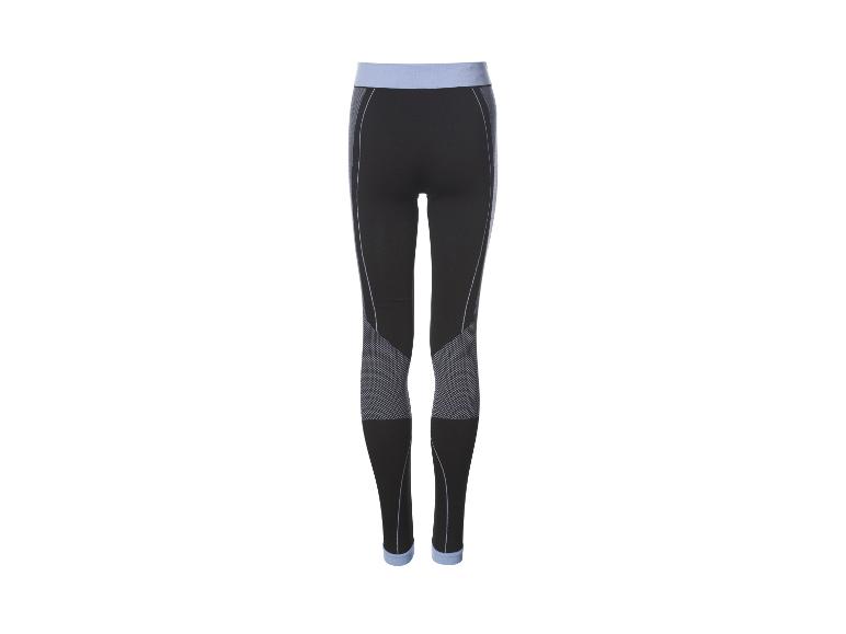 Schwarze Leggings mit hellblauem Bund und grauen gemusterten Einsätzen