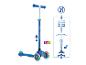 Blauer Dreirad-Roller mit LED-Rädern, verstellbarer Höhe und Verriegelungsfunktion.