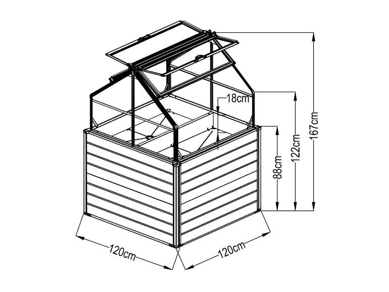 Hochbeet-Gewächshaus, Maße 120x120x167 cm