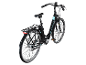 ZÜNDAPP Z510 700c E-Bike, ein schwarzes Elektro-Cityrad für Damen mit Gepäckträger.