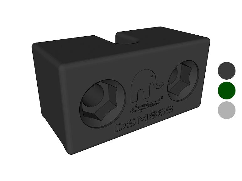 Schwarzer Elephant DSM868 Verbindungsblock mit Elefantenlogo.