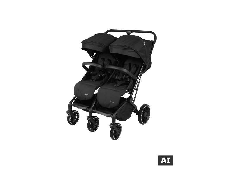 BABYGO Zwillingskinderwagen GO Twiche in Schwarz. [KI-generiertes Bild]