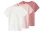 Drei kurzärmelige T-Shirts in Weiß, Hellrosa mit Punkten und Dunkelrosa.