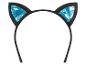 Ein schwarzes Haarband mit blauen Katzenohren.