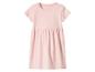 Rosa Kinderkleid mit kurzen Ärmeln und gerafftem Rock.