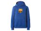 Blauer Kapuzenpullover mit Fußballclub-Logo und Kängurutasche.