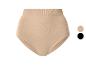 Nahtloser Damen-Slip mit hoher Taille in Beige, mit beigen und schwarzen Farbmustern.