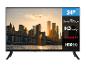 24-Zoll-Fernseher mit HD Ready, Whale TV und HDR10 Funktionen, vor Stadtkulisse.