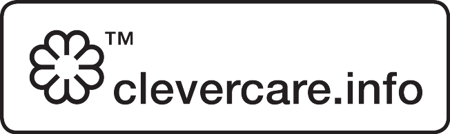 Logo mit blumenförmigem Symbol und dem Text „TM clevercare.info“ auf einem rechteckigen Etikett.