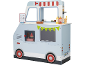 Kinderspielzeug-Foodtruck aus Holz mit Zubehör.