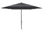 Dunkelgrauer Sonnenschirm mit silbernem Mast, Vorderansicht auf weißem Hintergrund.