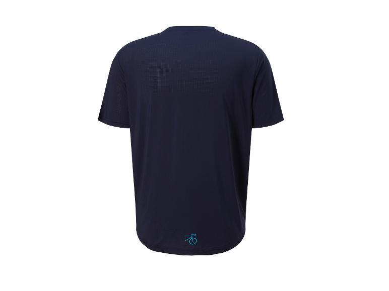 Dunkelblaues kurzärmeliges Radtrikot.