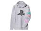Grauer PlayStation-Kapuzenpullover mit Logo und Controller-Symbolen am Ärmel