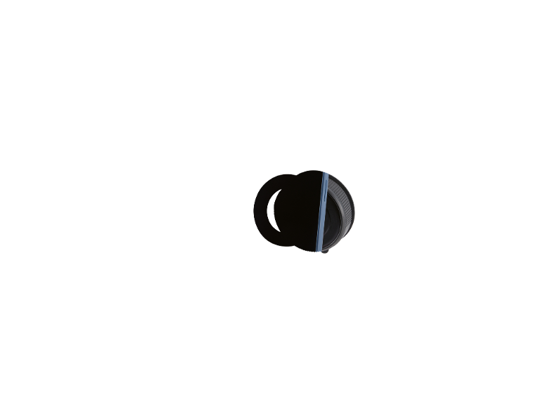 Schwarzer Flaschenverschluss mit blauem Ring, Draufsicht.