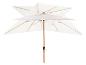 Weißer Gartenschirm mit Holzstange und Kurbelmechanismus