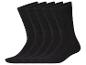 Fünf schwarze, schlichte Socken, diagonal angeordnet.