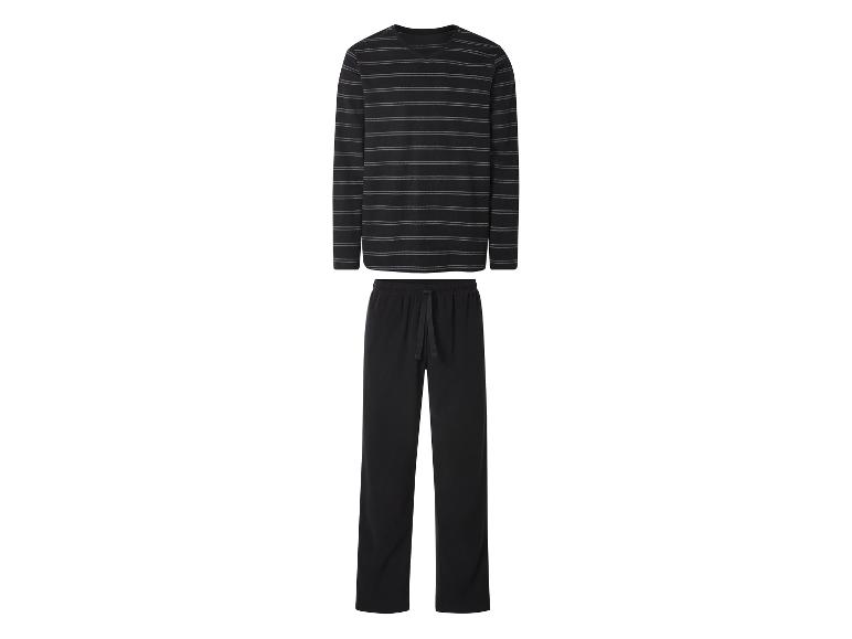 Schwarzer Pyjama mit langärmeligem Ringelshirt und schwarzer Hose.