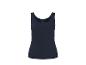 Dunkelblaues Damen-Basic-Tanktop mit Größenetikett.