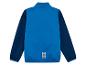 Blaue Kinder-Sportjacke mit marineblauen Ärmeln und reflektierendem Logo.