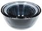 Set aus vier ineinander stapelbaren Edelstahlschüsseln mit schwarzen Rändern