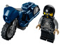 Ein blaues LEGO Motorrad mit einer Minifigur mit Schnurrbart.