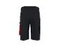Dunkle Arbeitsshorts mit roten Details und Cargotaschen, Rückansicht.