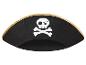 Schwarzer Piratenhut mit weißem Totenkopf und gekreuzten Knochen