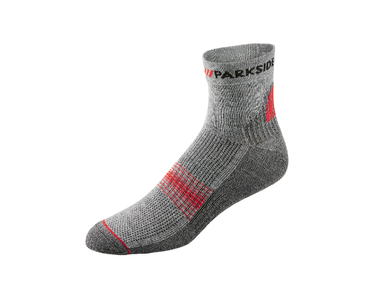 Parkside Sportsocke in Grau mit roten Details.