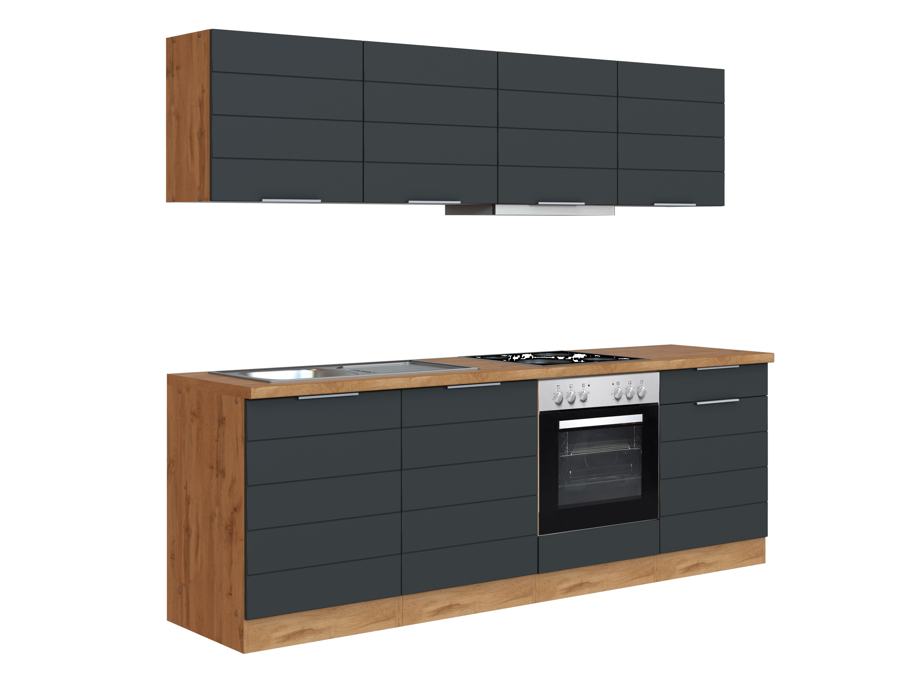 Thumbnail - HELD Küchenzeile »Bonn«, mit Elektrogeräten (240 cm, wotaneiche/ matt grau)