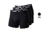 Drei schwarze Herren-Boxershorts mit weißem Bund und Logo.