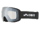 Schwarze Skibrille mit verspiegelter Linse, elastischem Band mit Logo und Text S2 SPEQ GmbH.