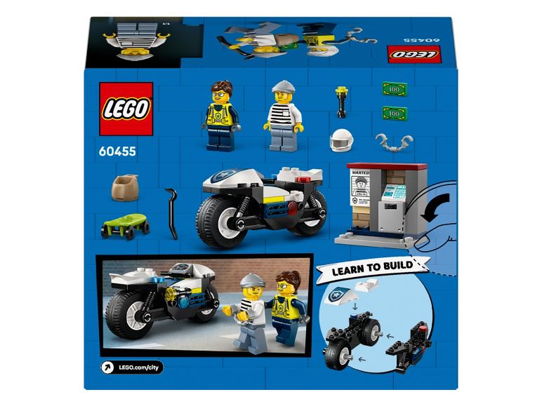 LEGO City Box mit Polizeimotorrad, Minifiguren und Zubehör.