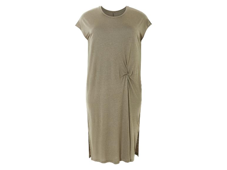 Beige Tunika-Kleid, minimalistischer Stil.