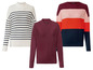 Drei Strickpullover: ein gestreifter, ein unifarbener und ein Pullover mit Farbblöcken.