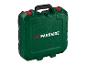 Grüner PARKSIDE Werkzeugkoffer mit roten Verschlüssen und schwarzem Griff.