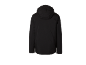 Schwarze Herrenjacke mit Kapuze, Rückansicht.